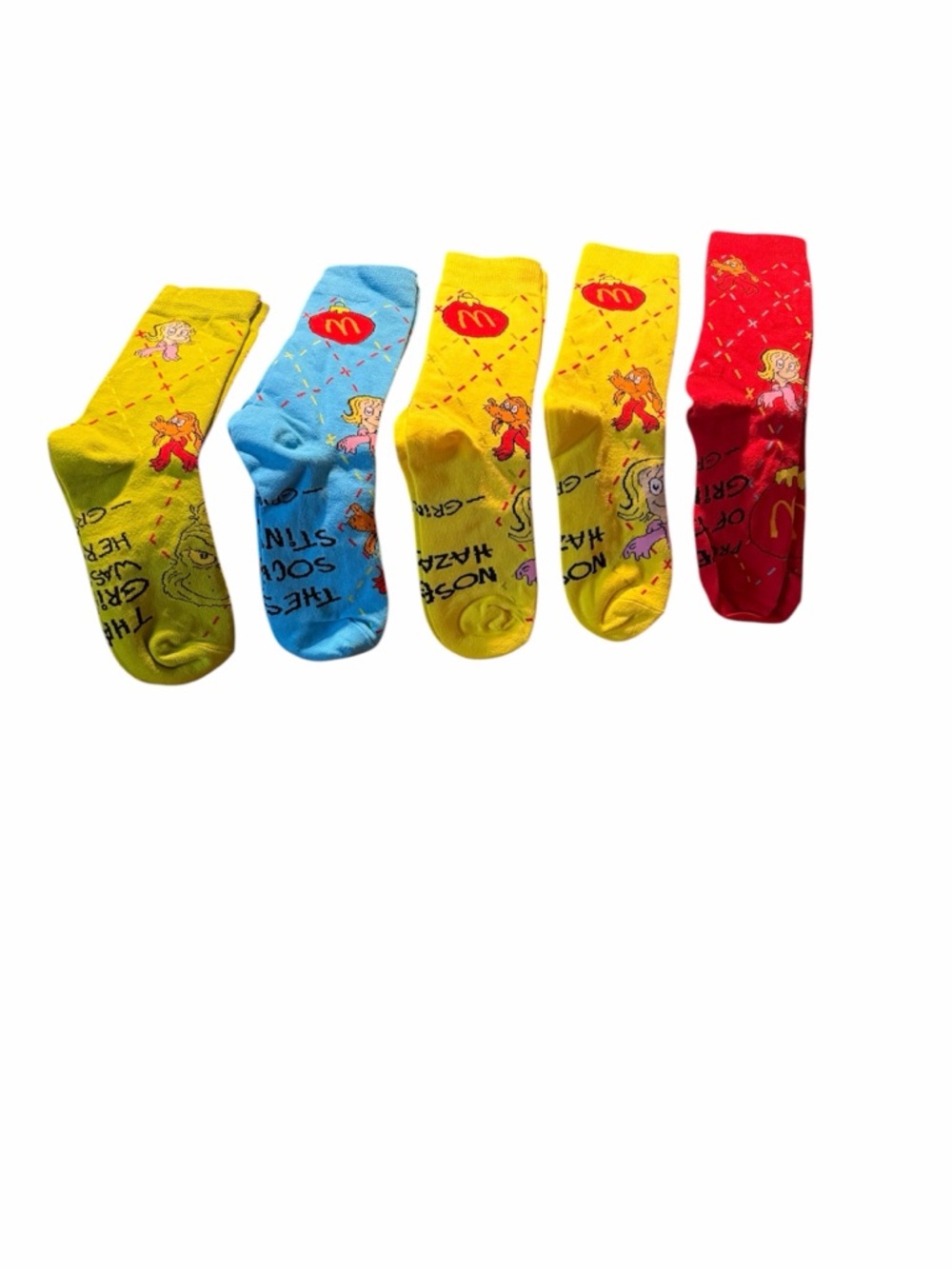 McDonald's Multicolor Grinch Meal Socks - Yellow, Blue, Red